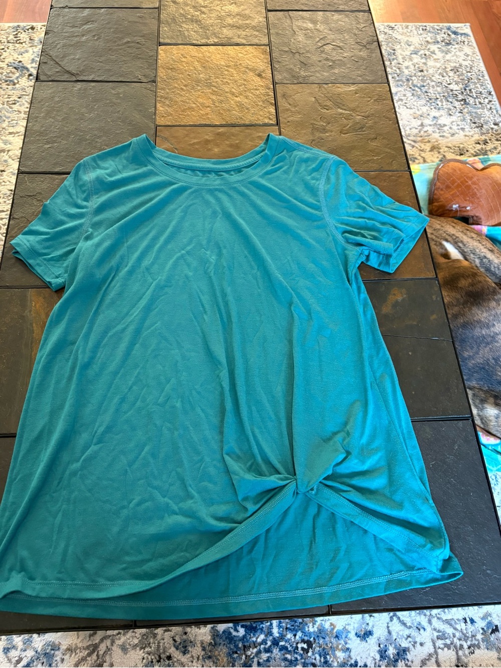 Old Navy Teal Short Sleeve Knot Front Top